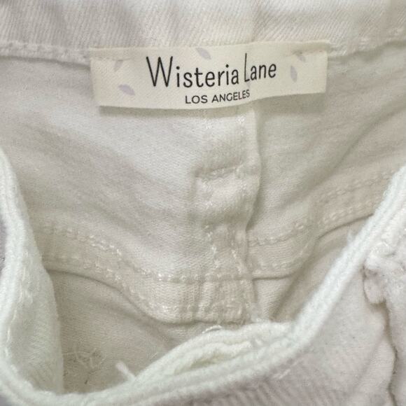 Wisteria Lane White Flared Bell Leg Raw Hem Denim Pants Mid Rise Retro Size M - Picture 7 of 12